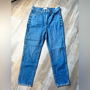 NWT Madewell High Rise Stove Pipe Denim Jeans Relaxed Fit Straight Blue Size 30